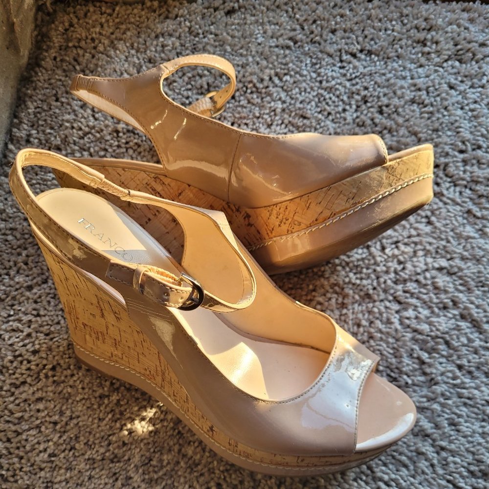 Patten Leather Platform Wedge Franco Sarto Sandals - Picture 3 of 4